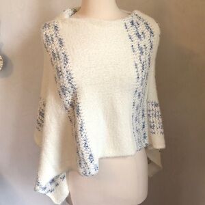 Women’s Cream Poncho Sweater with Blue Accent